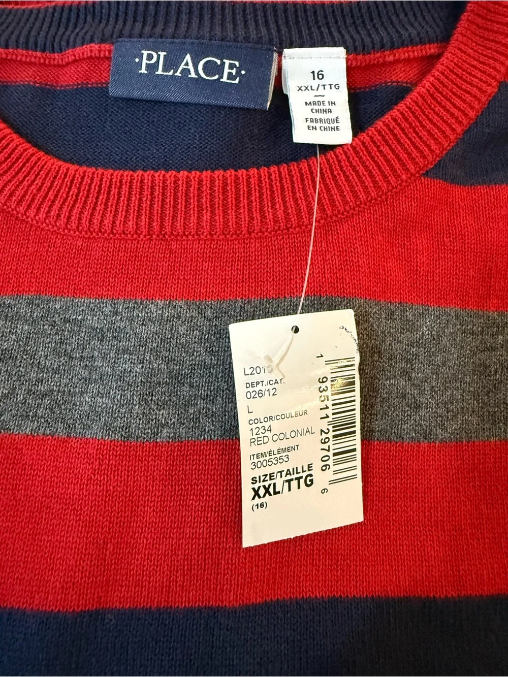 The Children’s Place Boys Striped Sweater Size 16 Red Blue Gray Crewneck